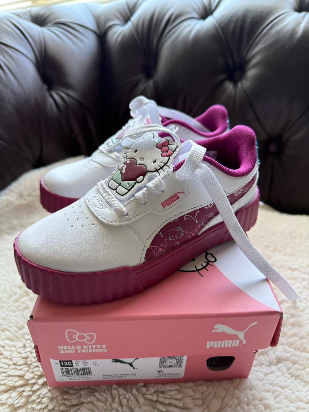 PUMA Kids' White & Pink Hello Kitty Platform Sneakers NIB Size 13